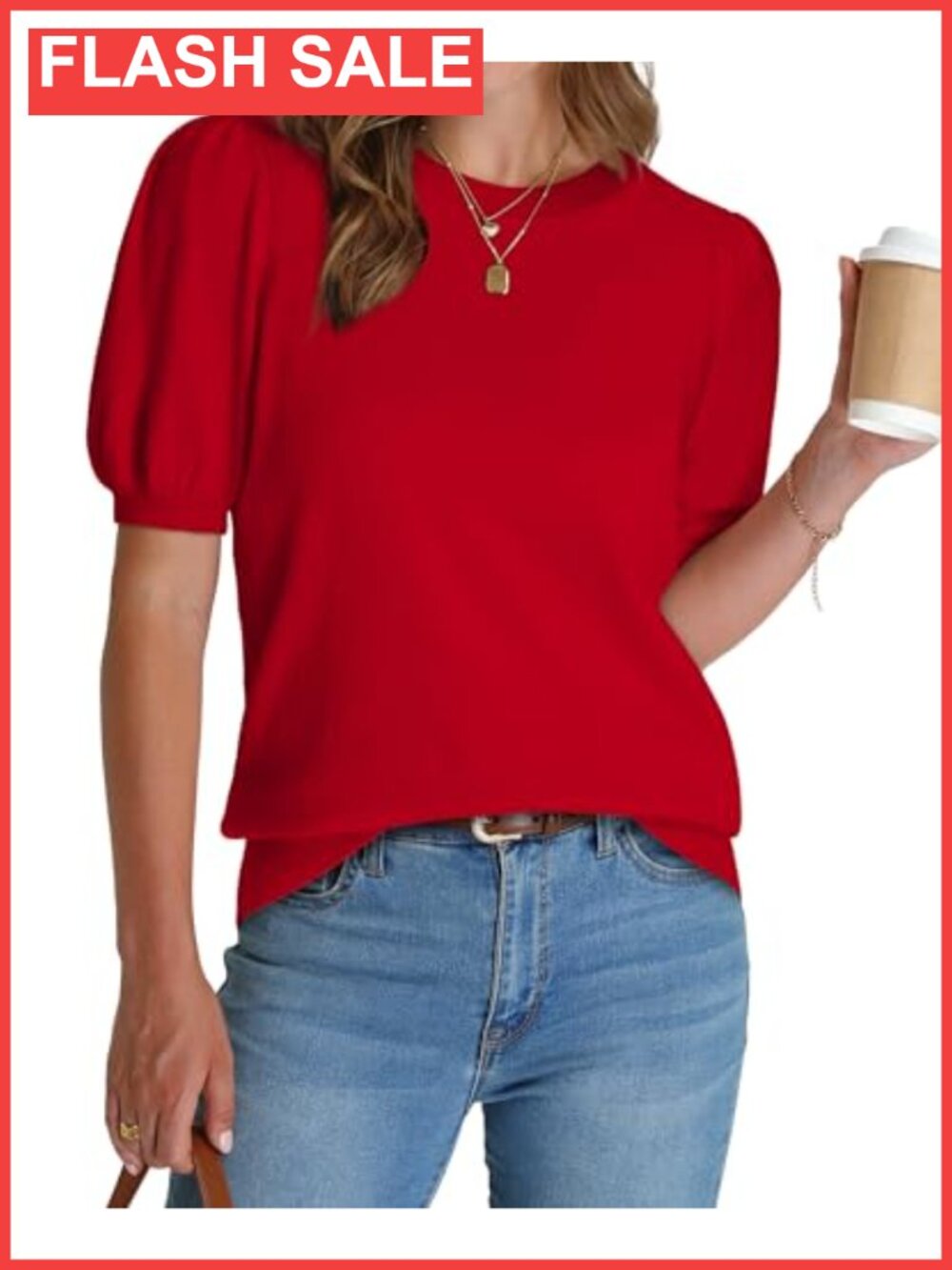 Womens Puff Short Sleeve Sweater Business Casual Work Blouse